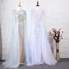 White/Blue Color Heavy Beaded Long Sleeve High Neck 2019 New Designer European Style Evening Dresses A Line Slim Evening Gowns