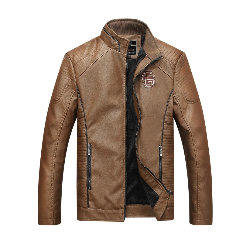 

New foreign trade men's motorcycle leather jacket men's plus velvet hooded PU leather jacket, Brown;black;khaki