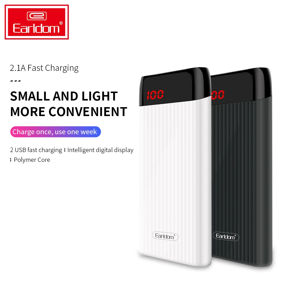 

Earldom 10000mAh Power Bank For iPhone Mobile Phone External Battery Pack Mini Portable Power Bank Dual USB Charger Powerbank, Black white