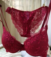 

Adjusted-straps 3/4 Cup Three rows two buckle Cotton Lace Embroidery Sexy Lingerie Bra set Push up Underwear Set