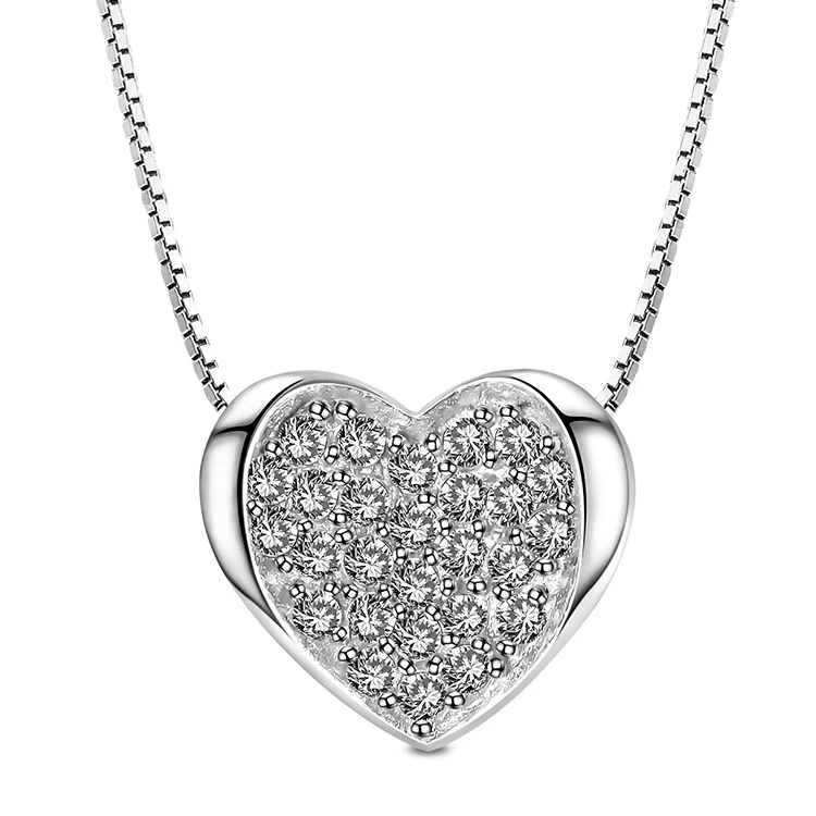 

CZ heart Sterling Silver Chain Necklace, China Factory Direct Sale 925 Sterling Silver Jewelry Wholesale, As picture showed