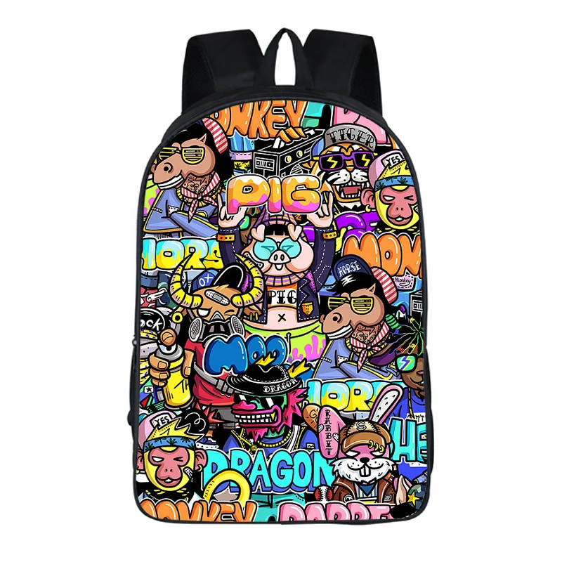 

12 Zodiac Hip Hop Edition Printing Bag Backpack 2019 Fashion Print School Bag for Teens Student Bookbag Mochila Escolar, Black