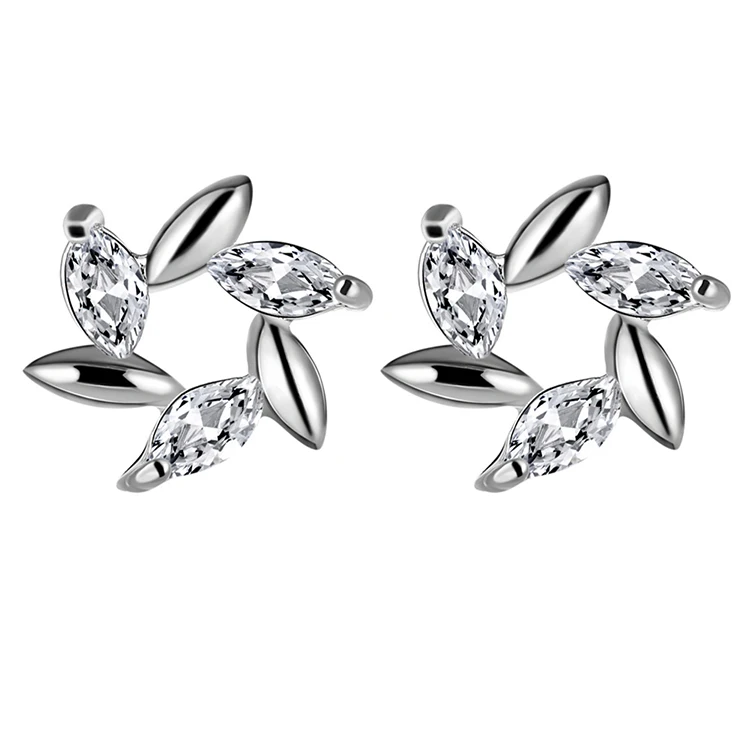 

Zircon Silver Color Flower Twist Windmill Stud Earring For Women Wedding Ear Jewelry 10*10mm (KER128), Same as the picture