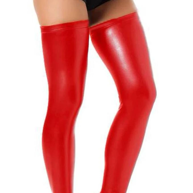 

Thigh socks imitation leather pants, Black