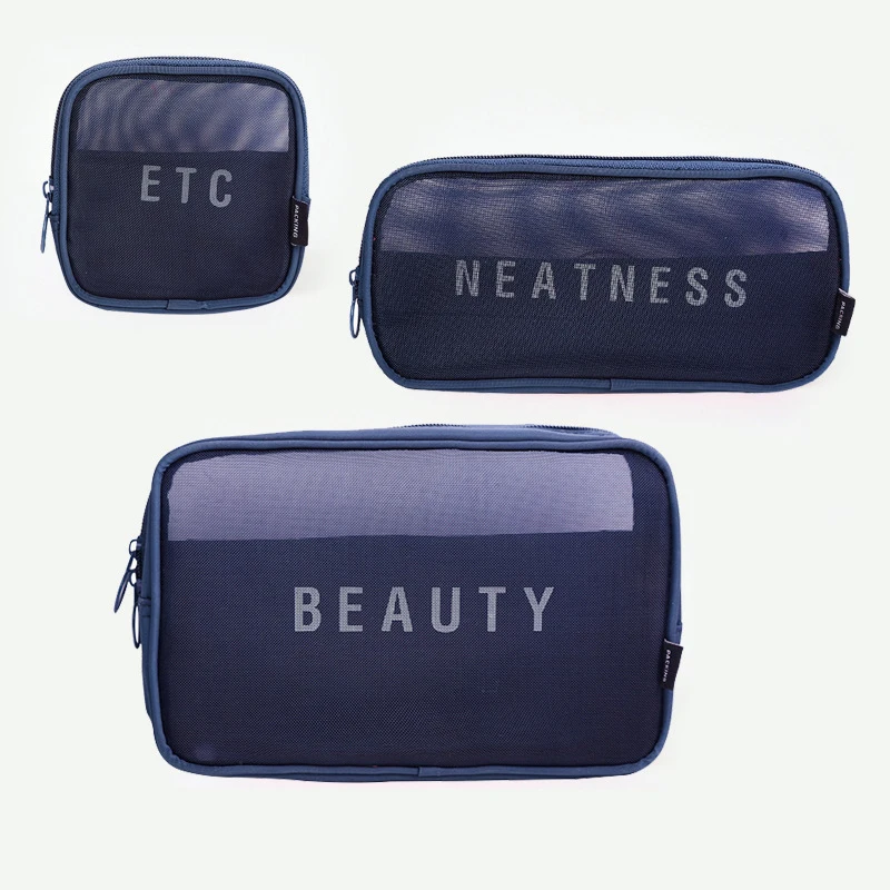 

Custom Organizer Maquillaje Para Mujer Sundries Storage Travel Wash Bag Clear Zipper Nylon Mesh Makeup Brush Bags Cosmetic Pouch
