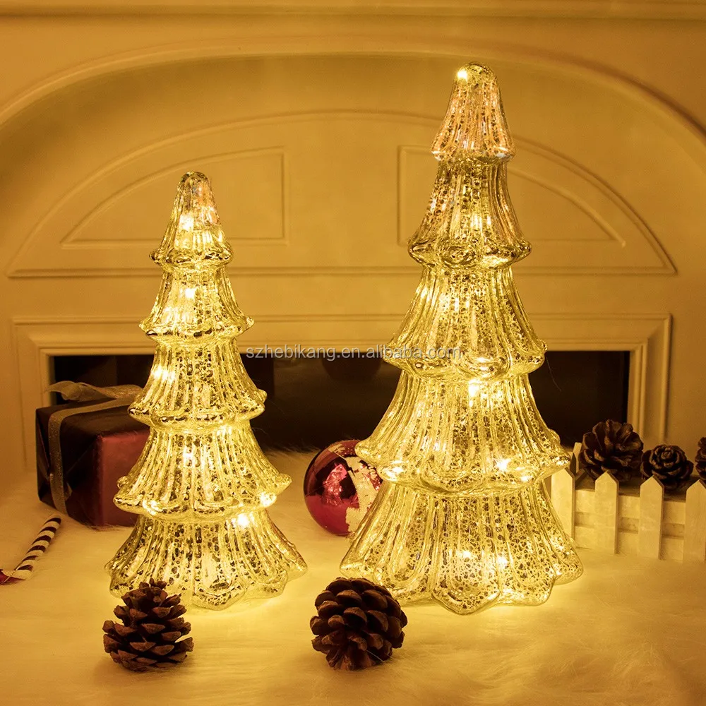 High Quality Sliver Glass Christmas Tree Ornaments Led Light For