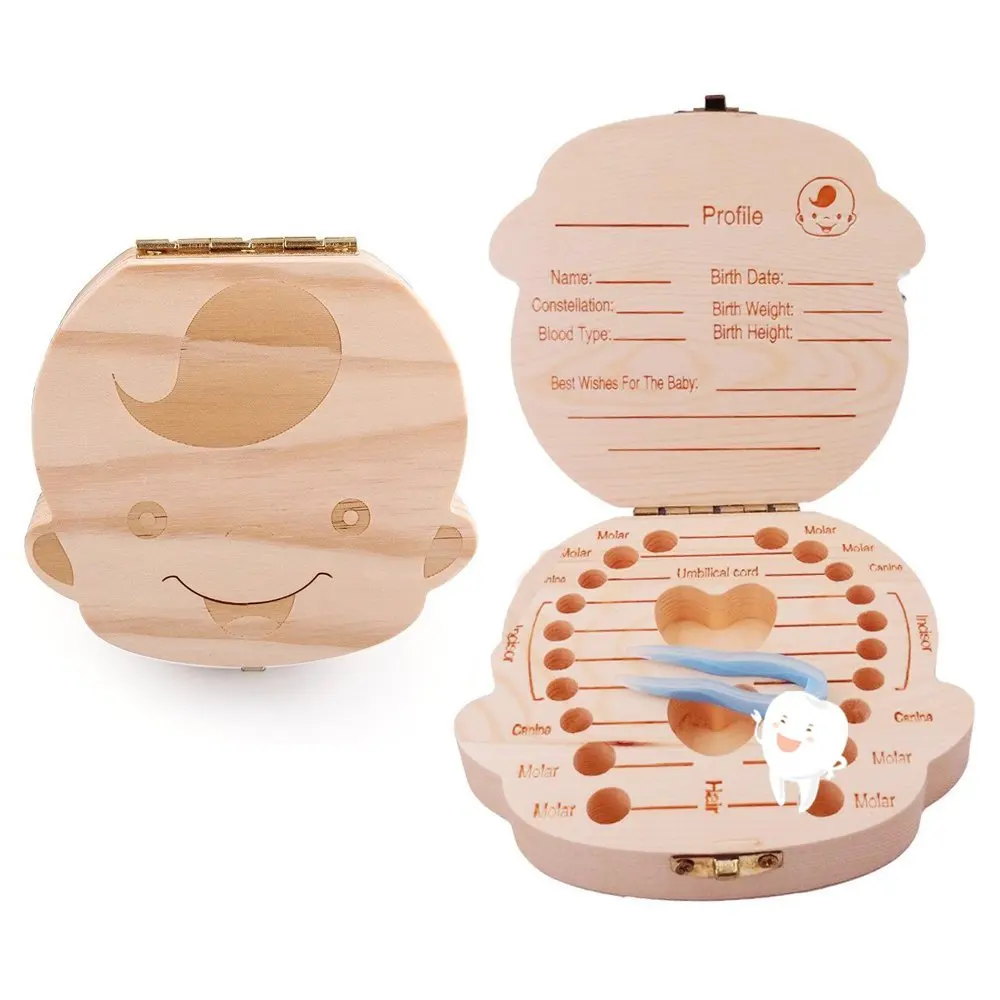 Customized Gifts Memory Children Tooth Keepsake Box Organizer Storage Baby Milk Teeth Box Wood