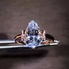 18k rose gold South Africa real diamond white sapphire 2ct natural aquamarine elegant ladies ring for women