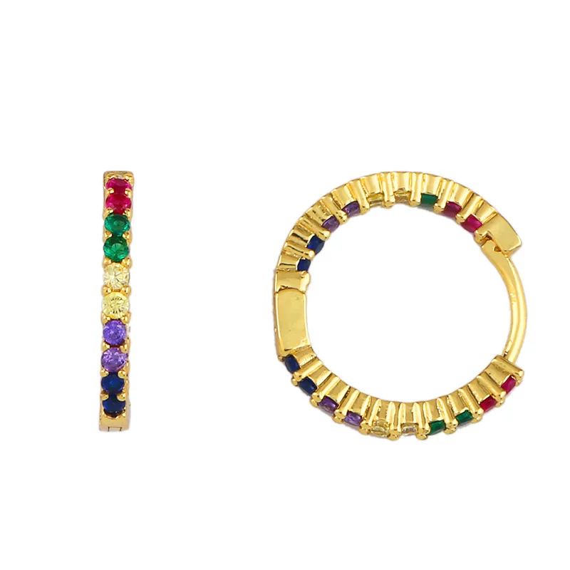 

New Fashion Small Rainbow Hoop Earrings 18K Gold Plated Brass With Zircon Bride Cz Hoop Earrings, Multi