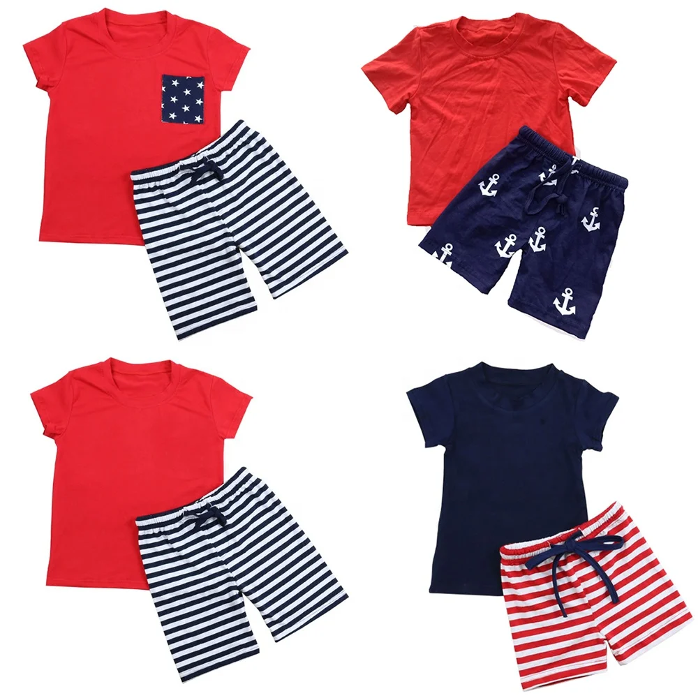 

summer wholesale children boutique kids clothes stock no moq short sleeve baby t shirt boys clothing set, All colors on the color chart are available