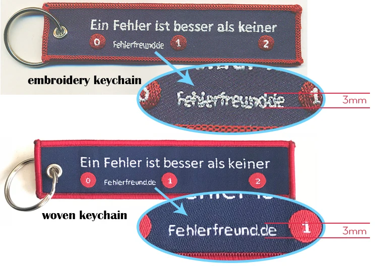 High quality personalized Double side Fabric Embroidery Key Chain with key rings