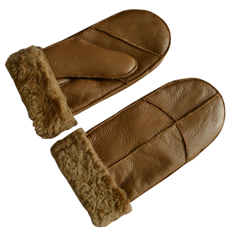 Fur Mittens Womens Sheepskin Leather Fur Lined Gloves For Winter Fully