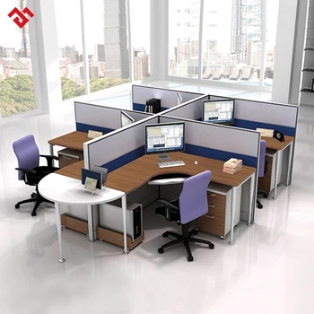 Modern 4 person office workstation cubicle with