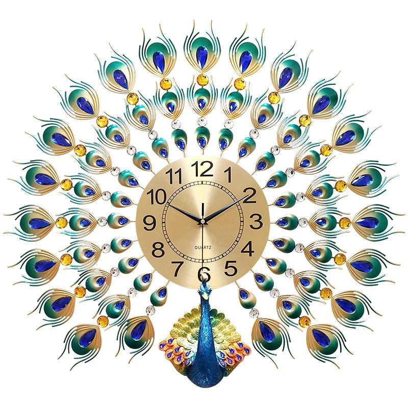 

odm/odmmodern wall clockDecorative Large Round Colorful Peacock Custom Print Wall Clock Giftreloj de pared, Gold