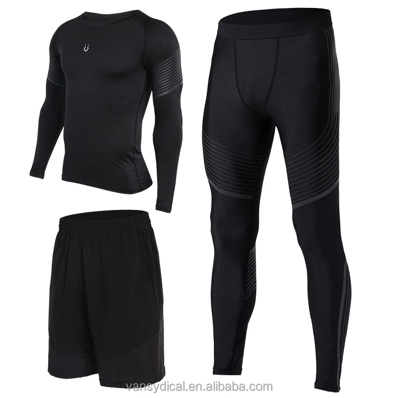

Men' GYM Suit Long Sleeve Shirt+Legging+Shorts Running Sets Sportswear Suits, N/a