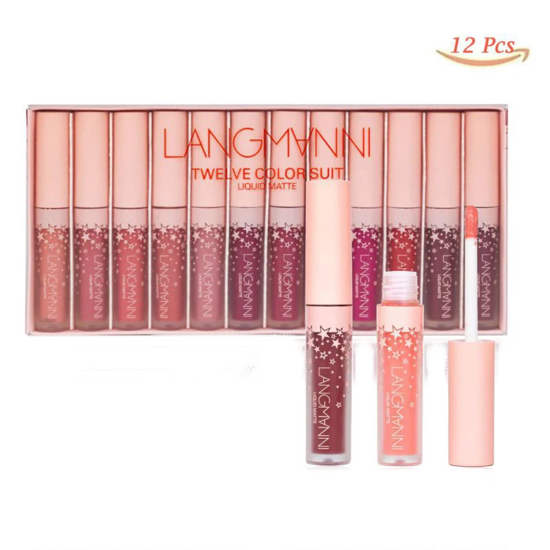 

Wholesale Fashion Brand Langmanni Makupe Cosmetic Matte Lipgloss Set Lip Gloss Set With 12 pcs set, 12 colors