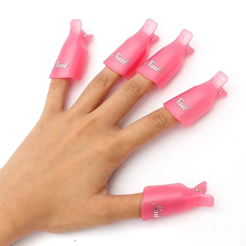 New 10PC Set Plastic Nail Art Soak Off Cap Clip UV Gel Polish Remover Wrap Tool