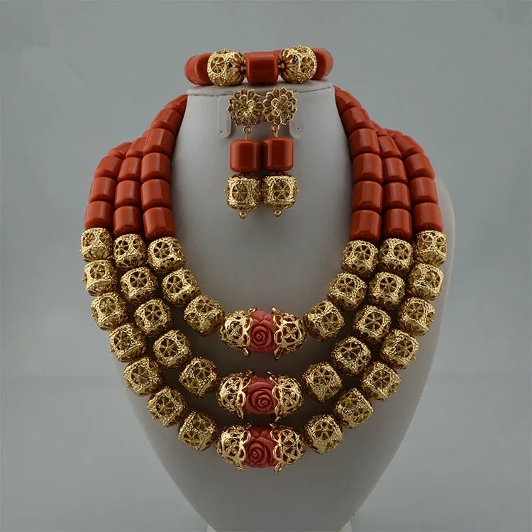 

Queency African Coral Beads Jewelry Set Nigerian Beads Big Necklaces, As shown& customized