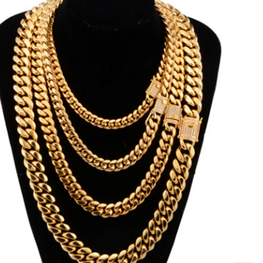

Cuban Link Chain New Design For Men Fashion zircon jewelry gold chain cheap jewelry, Ip rose gold