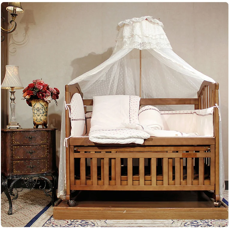 Best Selling Solid Wood Baby Crib Cot Bed Wooden Foldable Baby Bed