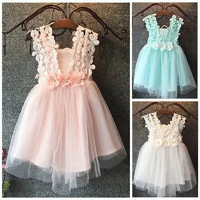 Fasion XMAS Baby Girl Princess Party Pearl Lace Tulle Flower Gown font b Fancy b font