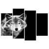 4 Panels Black and White Canvas Painting Wolf with Blue Eyes Picture Prints for Home Decor