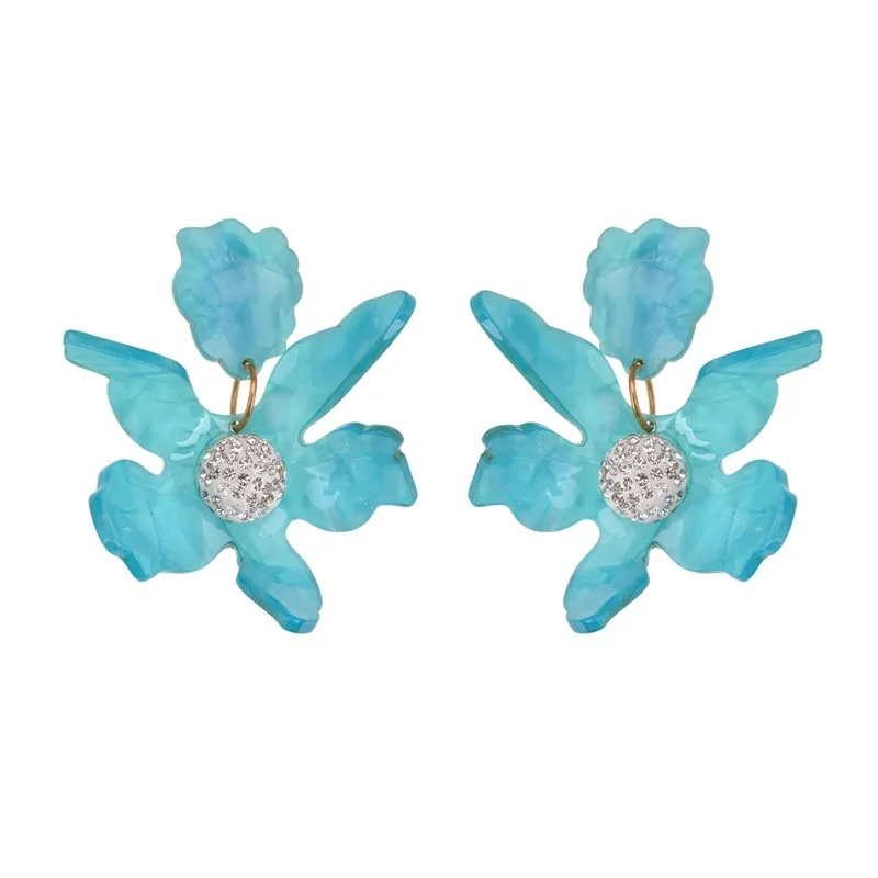 

Fashion Korean Resin Earring Jewelry Women Zirconia Petal Acrylic Flower Earring, Various color