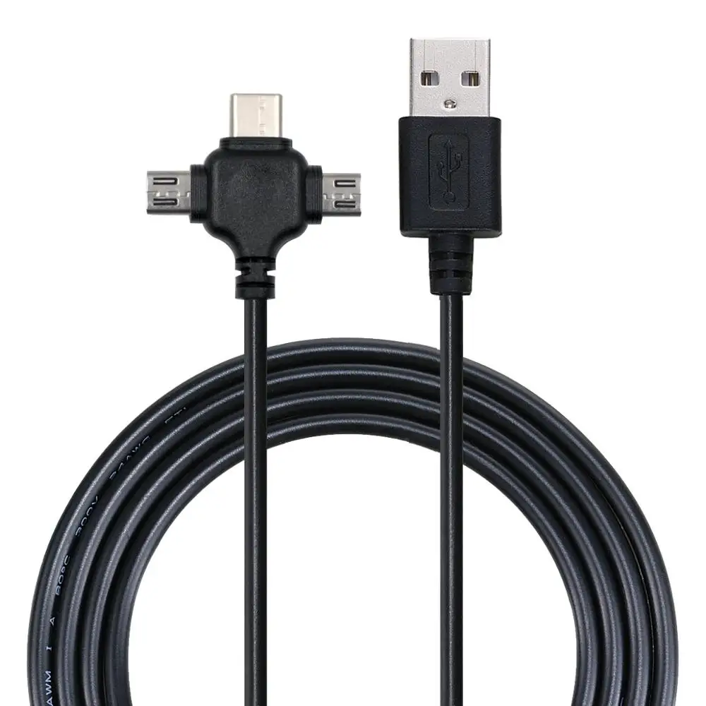 

3ft USB AM to micro B / type C / 8pin 3 in 1 multiple USB charging cable cord adapter, Black;white