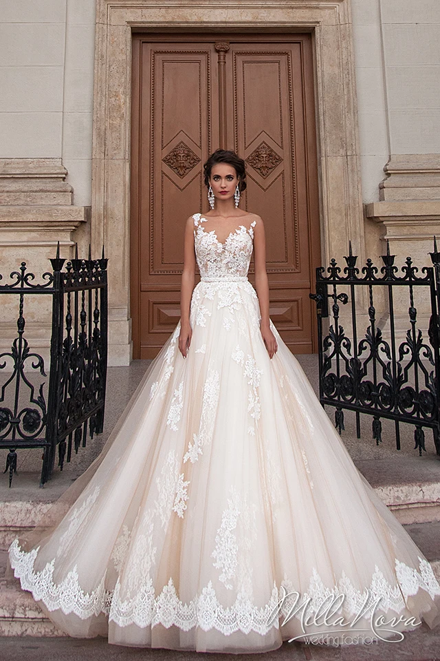 Elegant Champagne Wedding Dress Bridal Gown With Sash Buy