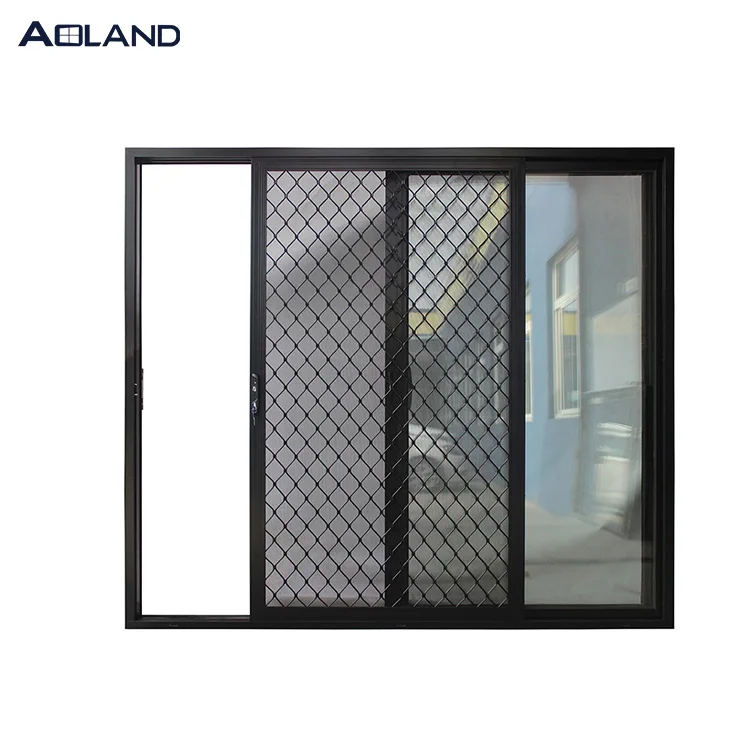 Aluminium frame commercial glazed sliding door with security mesh for exterior area