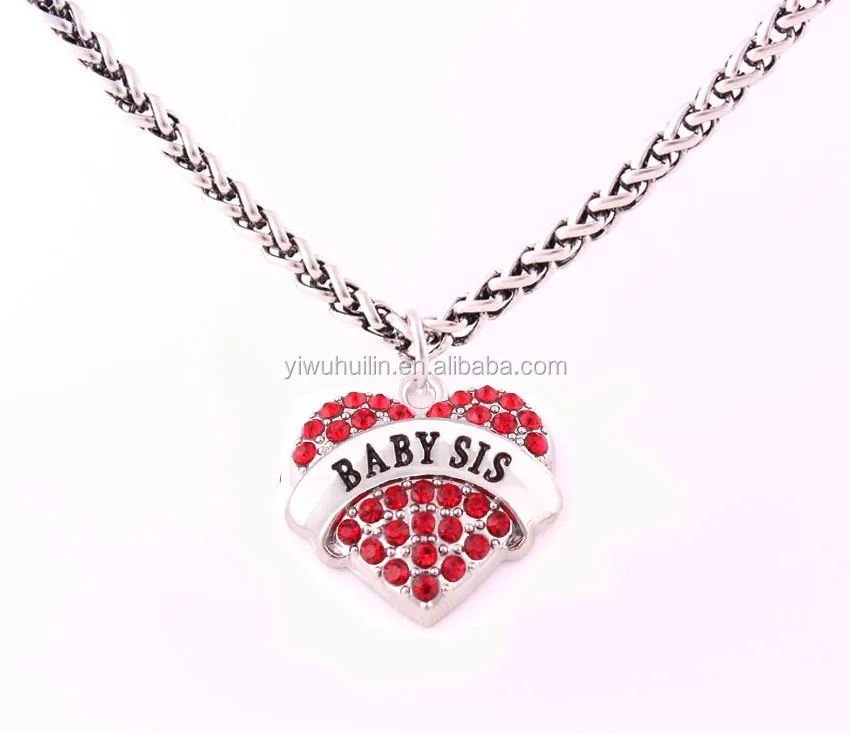 

A500304 Fashion Vintage Jewelry artificial BABY SIS letter crystal heart shape charm alloy necklace, Picture