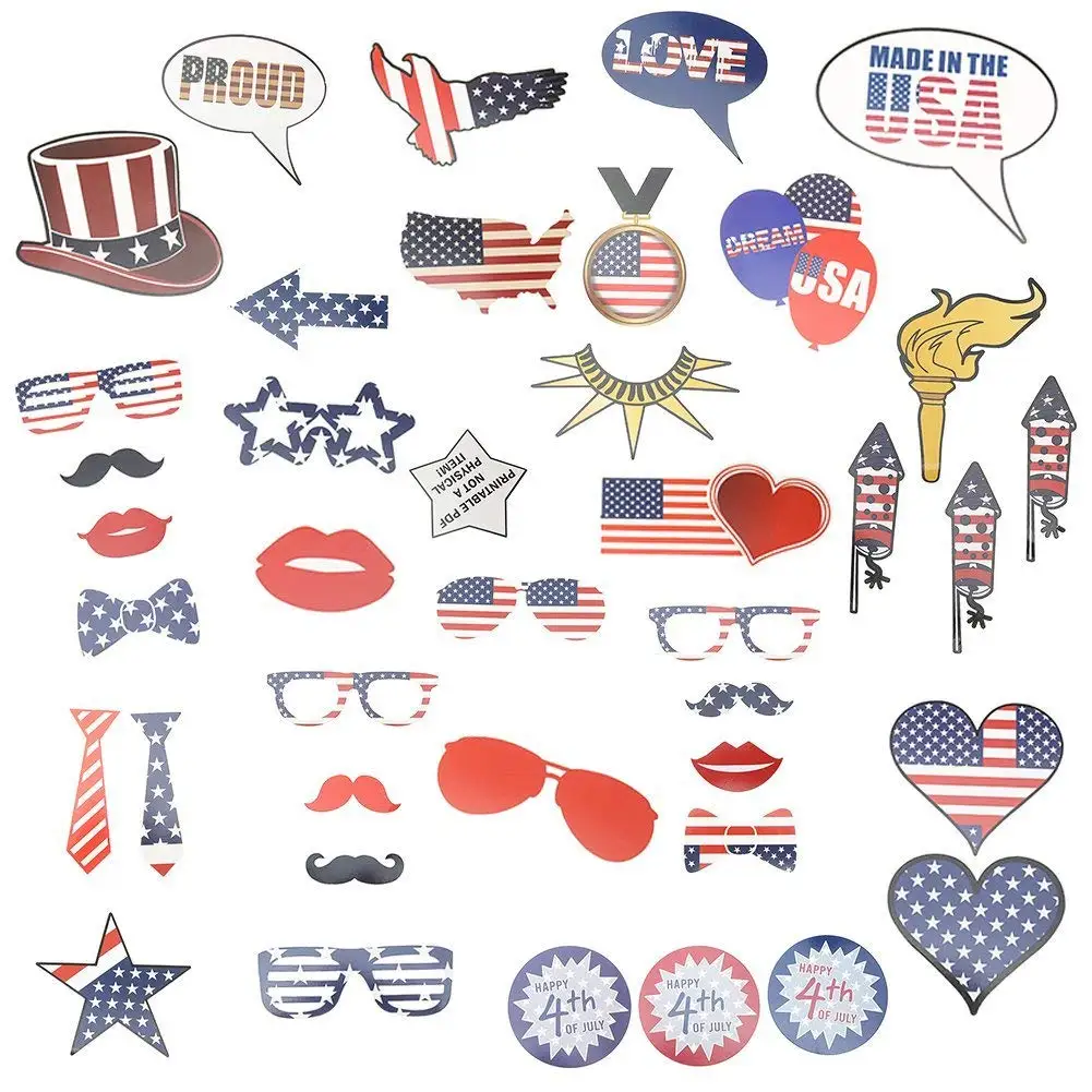 27PCS 4th of July American USA Independence Day Photo Booth Party Props Supplies