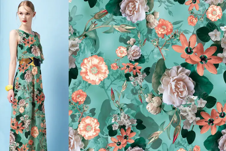 eco-friendly no moq digital print satin fabric 2020 New style 100% polyester satin custom digital print flower fabric for dress