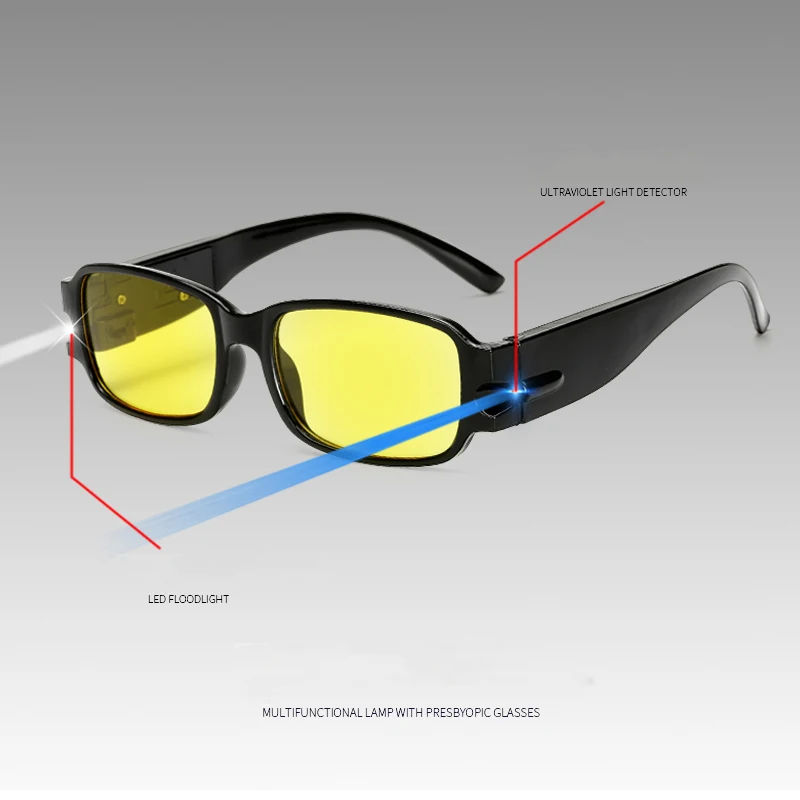

Ultra Bright LED Lighted Lightweight Custom Rectangular Reading Glasses, Black