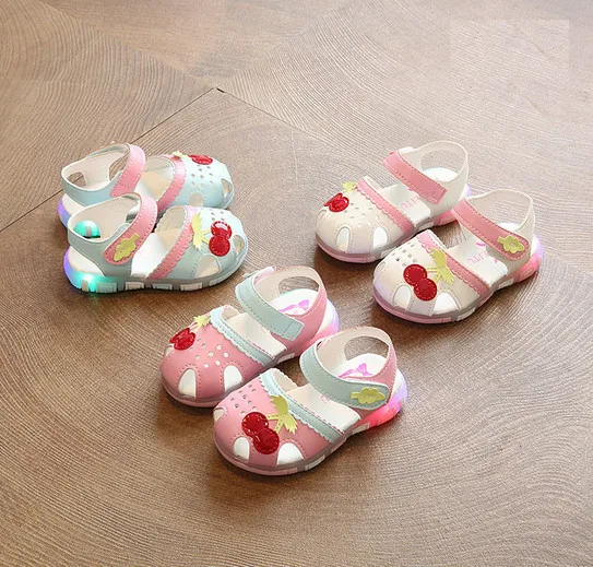 

Girls Cherry Sandals Summer Soft Princess Shoes LED light