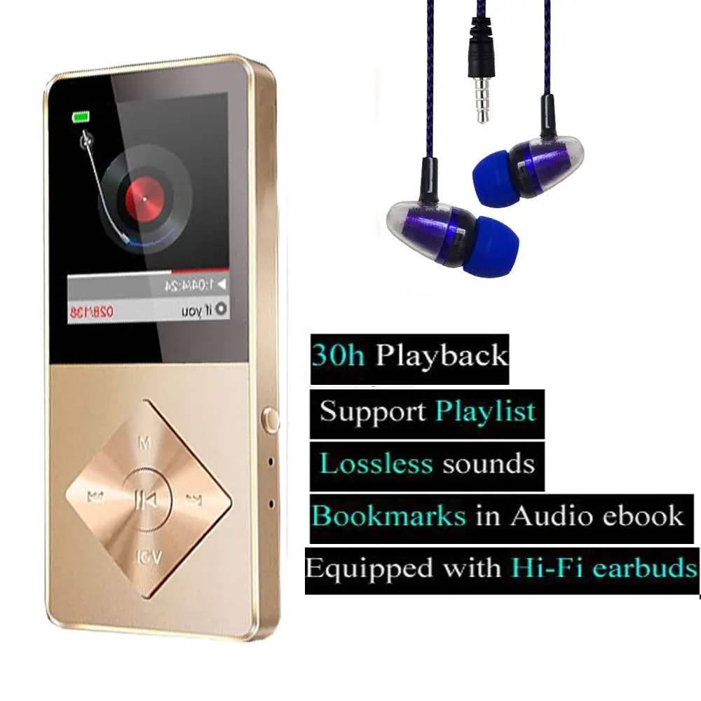 Hotechs Hi Fi Sound With Fm Radio Recording Function Build In Speaker Expandable Up To 64gb With Noise Isolation Wired Earbuds Mp3 Player