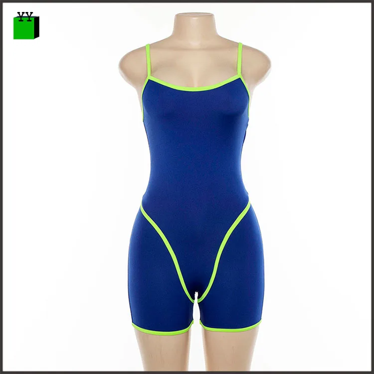 Noble high street fashion high waist polyester elastic short tight backless sexy gym sleeveless snake print jumpsuit one piece