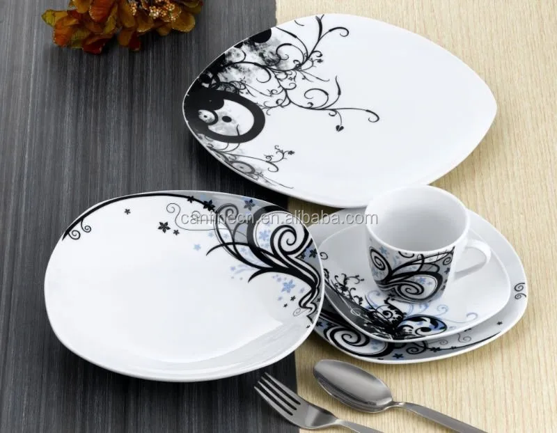 black and white dinner set