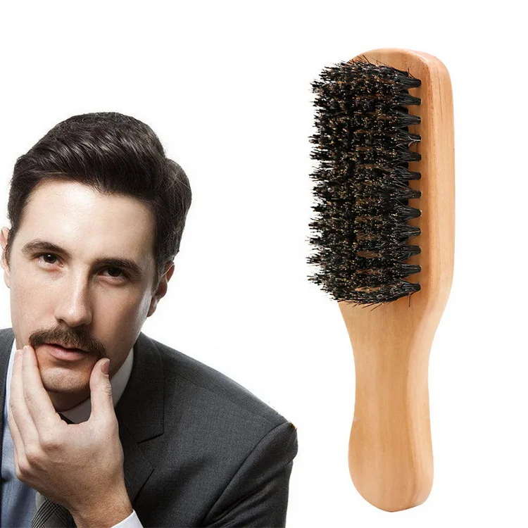 

High Quality Curve Brush 360 Wave Wooden Curve Boar Bristle Hair Beard Shaving Brush with Long Handle, As pics