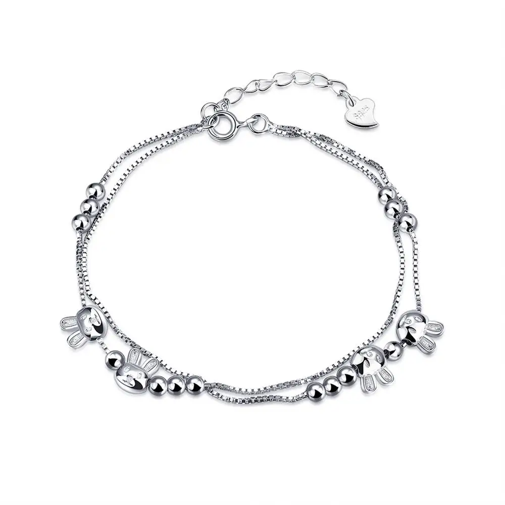 

Fashion Animal Rabbit Head 925 Sterling Silver Double Layer Chain Bracelets