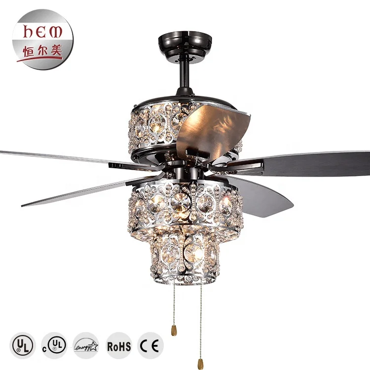 
Mute 5PCS hotel crystal fancy ceiling light fan with light 