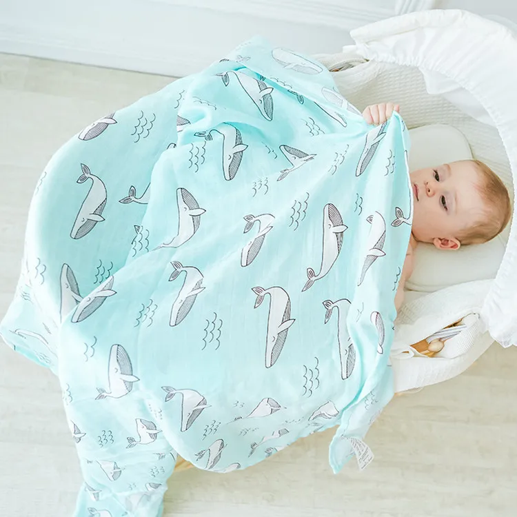 

Custom pattern 47 x 47" Organic bamboo print shark baby swaddle blanket, Mixed printed and solid color