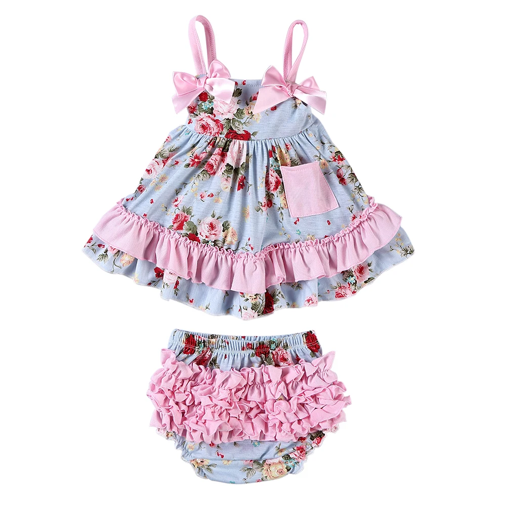 

2020 HOT SALE Baby Girl clothes Floral Swing outfit Baby Clothes Sets Baby Seersucker romper
