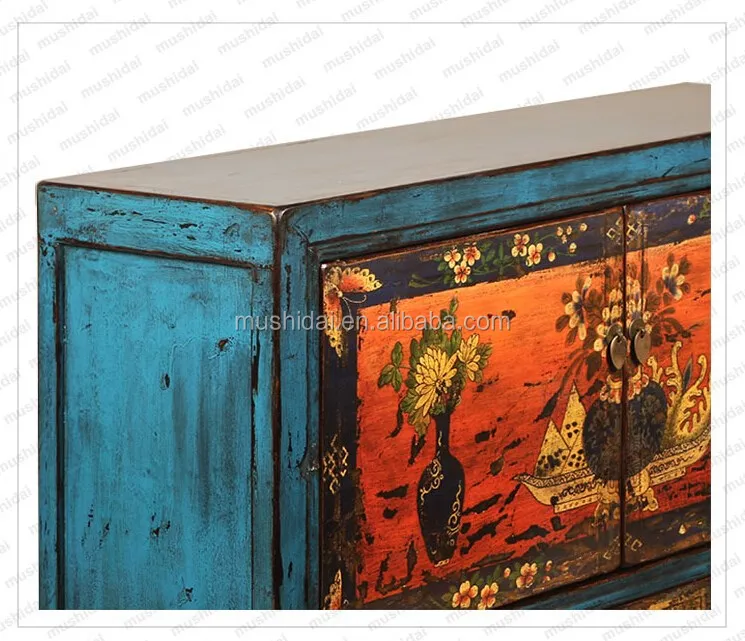 
solid wooden painted furniture sell living room cabinet Chinese antique furniture hand painted furniture 