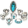 Vintage Geometric Stone Opal Rings Set For Women Bohemian Antique Silver Color Knuckle Shield Rings Fashionable Party Jewelry