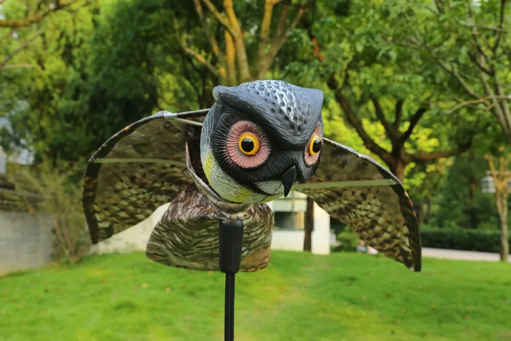 Large Realistic Owl Decoy With Rotating Head Bird Pigeon Crow Scarer