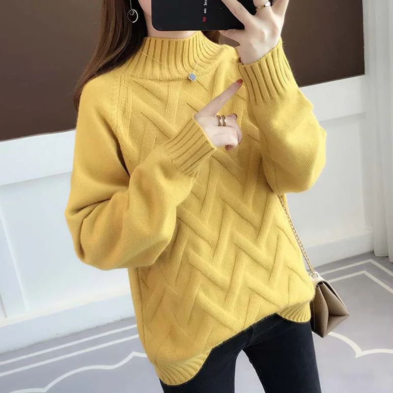 

Autumn And Winter long sleeve Half-high collar warm knit pullover sweater women oversized pure casual pullover