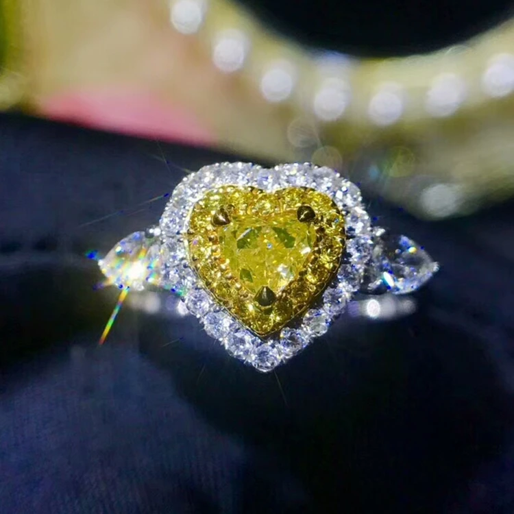 

precious fine jewelry wholesale luxury classic 18k gold real natural Yellow diamonds nipple heart diamond ring