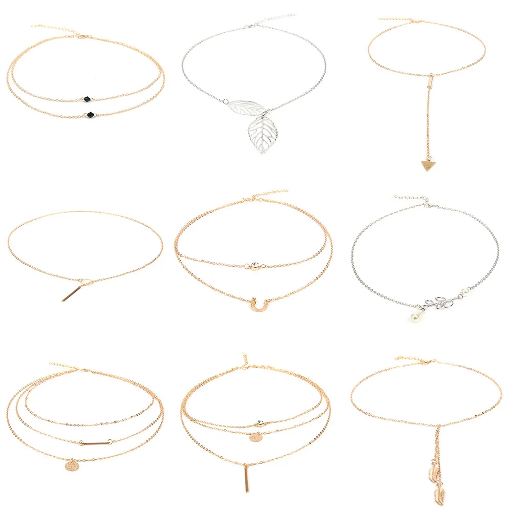 

XUSHI 9 pcs chocker necklace set woman Simple layering necklace Gift bohemian gold plated jewelry XS03