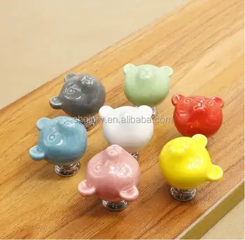 Kids Cartoon Animal Decorative Ceramic Drawer Knob Colourful